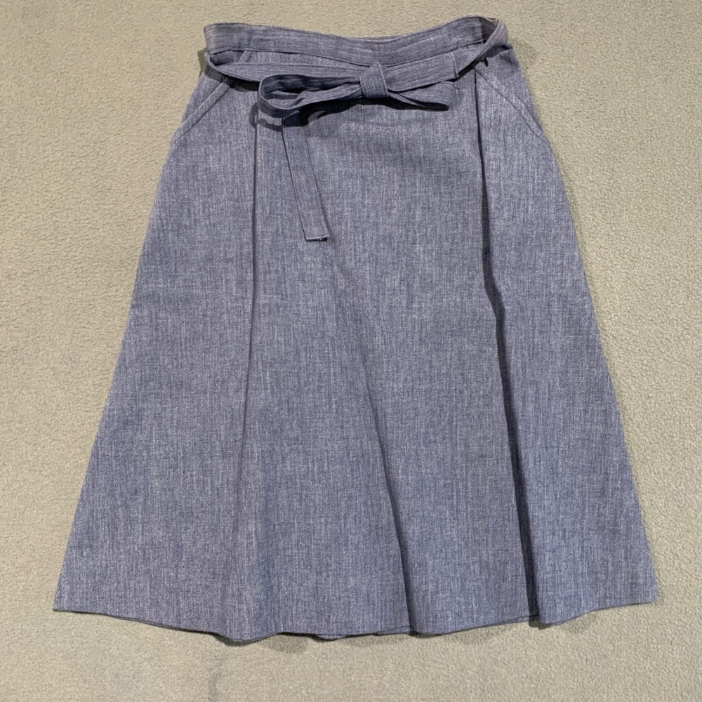 Union Made Denim Midi Wrap Skirt Blue‎ Tie Waist Pockets Equestrian Western USA